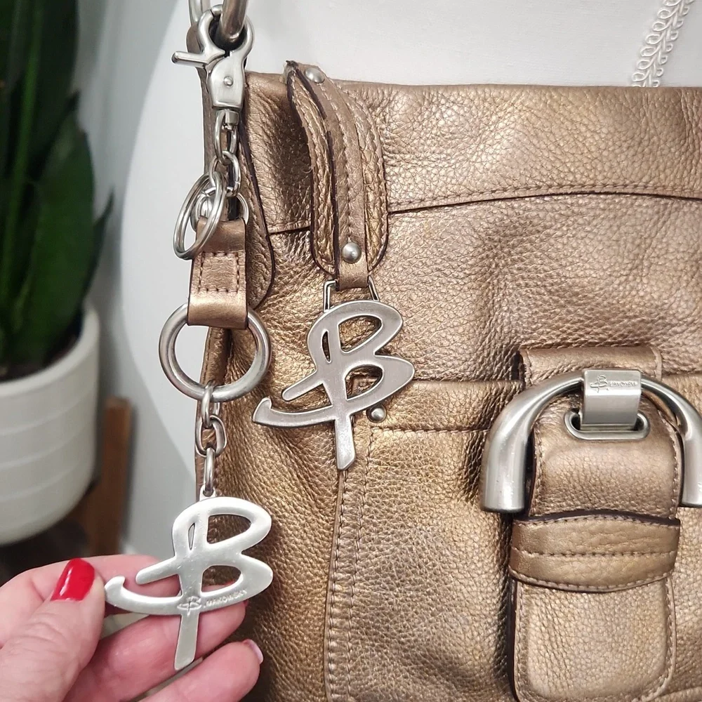 B. Makowsky Metallic Bronze Crossbody Pebbled Leather Bag - Picture 3 of 16